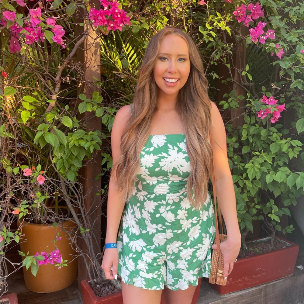 Green floral romper